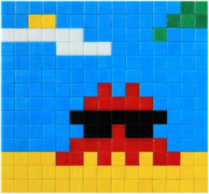 Invader    -  <strong>Alias MIA_32</strong> (2012<strong style = 'color:#635a27'></strong>)<bR /> ceramic tiles on panel, 
 11.75 x 11 inches 
(30 x 28 cm)