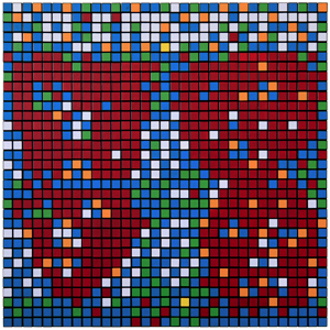 Invader    -  <strong>Rubik Remain in Light (Talking Heads)</strong> (2010<strong style = 'color:#635a27'></strong>)<bR /> 400 Rubik's cubes on perspex panel, 
 24.375 x 24.375 inches 
(62 x 62 cm)