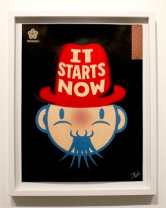 Gary Taxali -  <strong>It Starts Now</strong> (2015<strong style = 'color:#635a27'></strong>)<bR />  mixed media on paper, 
 15 x 19.5 inches 
(38.1 x 49.53 cm)