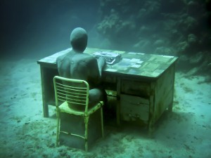 Jason  deCaires Taylor -  <strong>The Lost Correspondent (1)</strong> (2011<strong style = 'color:#635a27'></strong>)<bR /> digital C print, 
 20 x 30 inches 
(50.8 x 76.2 cm)