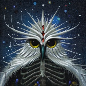 Jeff  Soto -  <strong>Night Cryer</strong> (2014<strong style = 'color:#635a27'></strong>)<bR /> acrylic on wood, 
 7.88 x 7.88 inches 
(20 x 20 cm)