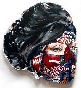 Sandra  Chevrier -  <strong>La Cage et le drapeau déchu</strong> (2015<strong style = 'color:#635a27'></strong>)<bR /> acrylic on hand-carved wood panel, 
 29 x 31 inches 
(73.66 x 78.74 cm)