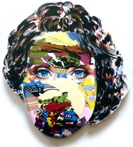 Sandra  Chevrier -  <strong>La Cage et seul le temps nous le dira</strong> (2015<strong style = 'color:#635a27'></strong>)<bR /> acrylic on hand-carved wood panel, 
 30 x 27 inches 
(76.2 x 68.58 cm)