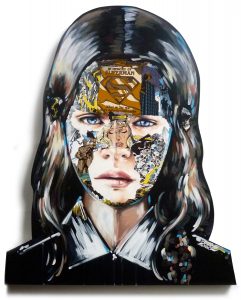 Sandra  Chevrier -  <strong>La Cage triumphante</strong> (2015<strong style = 'color:#635a27'></strong>)<bR /> acrylic on hand carved wood panel, 
 41 x 34 inches 
(104.14 x 86.36 cm)