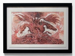 Ian  Miller -  <strong>The Red Dragon Tree</strong> (2014<strong style = 'color:#635a27'></strong>)<bR /> ink and pencil on Schoellershammer 4G illustration board, 
 17.72 x 11.02 inches 
(45 x 28 cm)