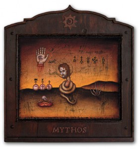 Daniel Martin Diaz -  <strong>Mythos</strong> (2004<strong style = 'color:#635a27'></strong>)<bR /> Oil on Wood  
22&amp;quot; x 20.5&amp;quot; 
-Contact Gallery for Availability-