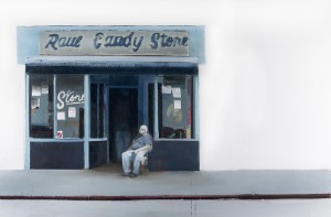 Brett Amory -  <strong>Raul Candy Store</strong> (2015<strong style = 'color:#635a27'></strong>)<bR />  oil on canvas, 
 24 x 36 inches, 
(60.96 x 91.44 cm), 
$6,500