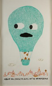 Souther  Salazar -  <strong>Above All Those Places We've Never Been</strong> (2009<strong style = 'color:#635a27'></strong>)<bR /> crayon, collage and ink on paper, 
 image size: 50 x 30 inches, 
 framed size: 53 5/8 x 33 5/8 inches