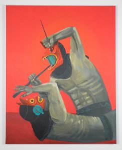 Saner     -  <strong>People vs People</strong> (2014<strong style = 'color:#635a27'></strong>)<bR /> acrylic on canvas, 
 58 x 46 inches 
(147 x 116 cm)