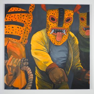 Saner     -  <strong>Warriors in Defense</strong> (2014<strong style = 'color:#635a27'></strong>)<bR /> acrylic on canvas, 
 39 x 39 inches 
(99 x 99 cm)