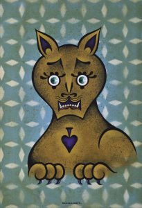 Stephan  Doitschinoff -  <strong>O Gato de Cristo (The Cat of Christ)</strong> (2011<strong style = 'color:#635a27'></strong>)<bR /> acrylic on paper, 
 27.25 x 19.5 inches, framed 
(69.2 x 49.5 cm)
