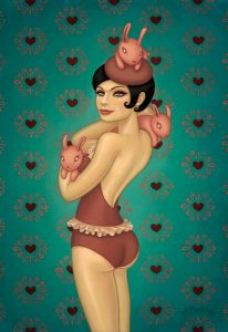Tara  McPherson -  <strong>Bunny Girl</strong> (2010<strong style = 'color:#635a27'></strong>)<bR /> oil on linen, stretched over panel, 
 24 x 18 inches 
(60.96 x 45.72 cm)