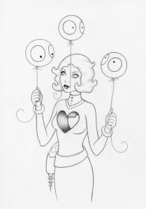 Tara  McPherson -  <strong>Drawing for Evolution of Language</strong> (2007<strong style = 'color:#635a27'></strong>)<bR /> Graphite on Acid Free Bristol Paper, 
 Image size: 17 x 14 inches, 
 Framed size: 28 x 24 1/2 inches