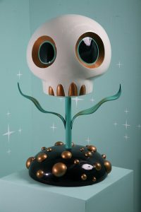Tara  McPherson -  <strong>Skull Flower (Turquoise)</strong> (2008<strong style = 'color:#635a27'></strong>)<bR /> Fiberglass resin sculpture, 
 Edition of 1, 
 37 x 20 x 20 inches, 
 Professionally fabricated by KB Projects, Greenpoint, Brooklyn