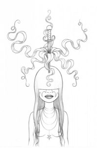 Tara  McPherson -  <strong>Drawing for Untitled</strong> (2007<strong style = 'color:#635a27'></strong>)<bR /> Graphite on Acid Free Bristol Paper, 
 Image size: 17 x 14 inches, 
 Framed size: 26.25 x 18.75 inches