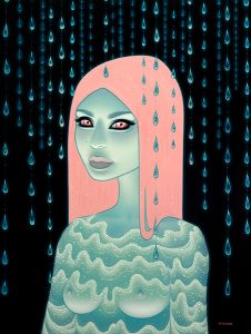 Tara  McPherson -  <strong>Wandering Luminations</strong> (2013<strong style = 'color:#635a27'></strong>)<bR /> oil on linen, streched over panel, 
 48 x 36 inches 
(121.92 x 91.44 cm)