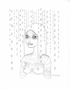 Tara  McPherson -  <strong>Wandering Luminations</strong> (2013<strong style = 'color:#635a27'></strong>)<bR /> graphite on bristol, 
 11 x 8.75 inches 
(27.94 x 22.23 cm) 
24.25 x 21.25 inches, framed