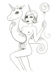 Tara  McPherson -  <strong>Drawing for Lost Constellations</strong> (2007<strong style = 'color:#635a27'></strong>)<bR /> Graphite on Acid Free Bristol Paper, 
 Image size: 17 x 14 inches, 
 Framed size: 28 x 24 1/2 inches