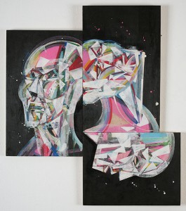 Hamilton  Yokota (Titi Freak) -  <strong>Triptych</strong> (2010<strong style = 'color:#635a27'></strong>)<bR /> acrylic and spray paint on wood, 
 31.25 x 27 inches 
(79.4 x 68.6 cm)