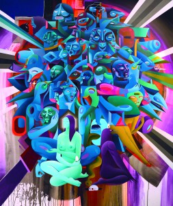Doze  Green -  <strong>Maya Magdalena</strong> (2014<strong style = 'color:#635a27'></strong>)<bR /> mixed media on canvas, 
 70 x 60 inches 
(177.8 x 152.4 cm)