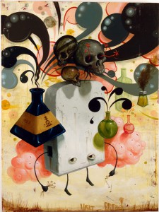 Jeff  Soto -  <strong>Alchemy</strong> (2005<strong style = 'color:#635a27'></strong>)<bR /> Acrylic and mixed media on wood 
48 x 36 inches