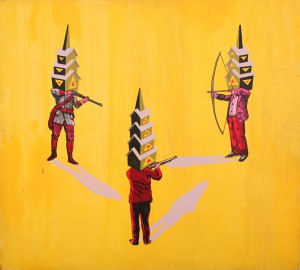 AJ  Fosik -  <strong>All That Predeterminism</strong> (2007<strong style = 'color:#635a27'></strong>)<bR /> Enamel on Wood, 
 20 3/4 x 18 1/2 inches