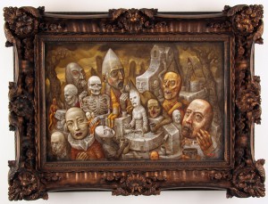 Chris  Mars -  <strong>The Antidote Stand</strong> (2005<strong style = 'color:#635a27'></strong>)<bR /> oil on panel, 
 24 x 36 in. (61 x 91.44 cm)