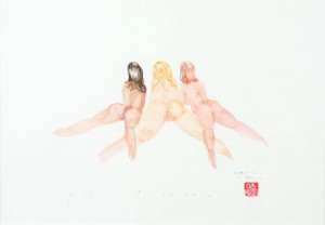 David  Choe -  <strong>Ass Pillows</strong> (<strong style = 'color:#635a27'></strong>)<bR /> Mixed media on paper, 
 Image size: 12 3/4 x 19 3/4 inches, 
 Framed size: 21 x 26 inches