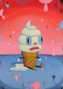 Gary  Baseman -  <strong>Creamy</strong> (<strong style = 'color:#635a27'></strong>)<bR /> Acrylic on Wood , 
 40 x 32 inches