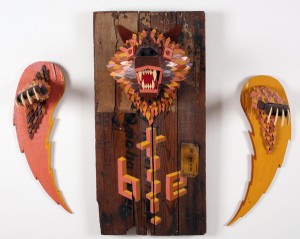 AJ  Fosik -  <strong>Bite the Earth</strong> (2006<strong style = 'color:#635a27'></strong>)<bR /> Mixed Media, 
 33 x 40 x 9 inches
