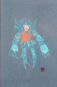David  Choe -  <strong>Pornobot</strong> (<strong style = 'color:#635a27'></strong>)<bR /> Mixed media on paper, 
 Image size: 16 1/2 x  11 1/2 inches, 
 Framed size: 25 x 19 1/4 inches