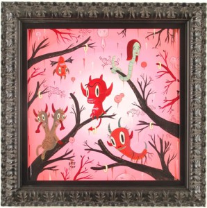 Gary  Baseman -  <strong>Local Branches #1</strong> (2005<strong style = 'color:#635a27'></strong>)<bR /> Acrylic on Wood Panel, 
 18 x 18 inches
