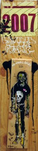 Hamilton  Yokota (Titi Freak) -  <strong>2007</strong> (<strong style = 'color:#635a27'></strong>)<bR /> Mixed Media on Wood, 
  30 x 7 inches
