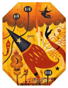 Colin  Johnson -  <strong>Witches' Night</strong> (<strong style = 'color:#635a27'></strong>)<bR /> Acrylic and Mixed Media on Wood