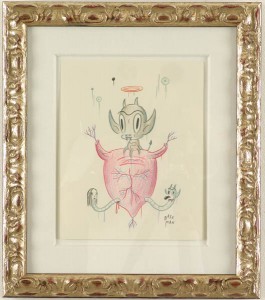 Gary  Baseman -  <strong>Coat of Arms</strong> (2005<strong style = 'color:#635a27'></strong>)<bR /> Mixed media on paper, 
 11 x 9 inches