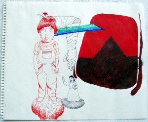 Louie  Cordero -  <strong>Drawing #13</strong> (2004<strong style = 'color:#635a27'></strong>)<bR /> Ink and Acrylic on Paper.