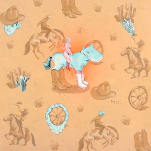 David  Choe -  <strong>Cowboy Bee Bop</strong> (<strong style = 'color:#635a27'></strong>)<bR /> Mixed media on paper, 
 Image size: 12 x 12 inches, 
 Framed size: 22 x 22 inches