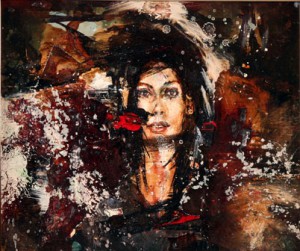 David  Choe -  <strong>Crash</strong> (<strong style = 'color:#635a27'></strong>)<bR /> Mixed media on panel, 
 Image size: 7 1/2 x 9 inches, 
 Framed size: 14 x 15 3/4 inches