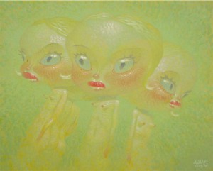 Dave  Cooper -  <strong>Foursome</strong> (2005<strong style = 'color:#635a27'></strong>)<bR /> oil on canvas , 
 28 x 34 1/2 inches