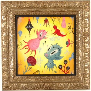 Gary  Baseman -  <strong>Garden Party #1</strong> (2005<strong style = 'color:#635a27'></strong>)<bR /> Acrylic on Wood Panel, 
 18 x 18 inches
