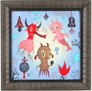 Gary  Baseman -  <strong>Garden Party #2</strong> (2005<strong style = 'color:#635a27'></strong>)<bR /> Acrylic on Wood Panel, 
 18 x 18 inches