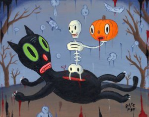 Gary  Baseman -  <strong>Bump in the Night</strong> (<strong style = 'color:#635a27'></strong>)<bR /> Acrylic on Wood Panel , 
 11 x 14 inches