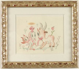 Gary  Baseman -  <strong>Grazing</strong> (2005<strong style = 'color:#635a27'></strong>)<bR /> Mixed media on paper, 
 9 x 11 inches