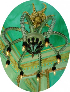 Adam  Wallacavage -  <strong>Centocchi di Galena</strong> (2006<strong style = 'color:#635a27'></strong>)<bR /> Mixed media, epoxy resin-coated plaster and lamp parts, 
 (Octopus ceiling fixture not included), 
 20 x 26 x 26 inches