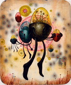 Jeff  Soto -  <strong>Growers</strong> (2005<strong style = 'color:#635a27'></strong>)<bR /> Acrylic and mixed media on wood 
36 x 30 inches