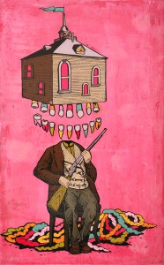 AJ  Fosik -  <strong>Hunters Portrait #1</strong> (2007<strong style = 'color:#635a27'></strong>)<bR /> Enamel on Wood, 
 19 x 12 inches