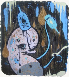 Camille Rose  Garcia -  <strong>Little General</strong> (2006<strong style = 'color:#635a27'></strong>)<bR /> Acrylic and gold mica on paper, 
 7 x 5 1/2 inches