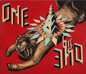 AJ  Fosik -  <strong>One by One</strong> (2005<strong style = 'color:#635a27'></strong>)<bR /> Mixed media, 
 19 3/4 x 23 inches