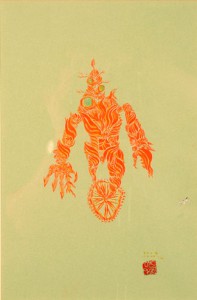 David  Choe -  <strong>Unicyclone</strong> (<strong style = 'color:#635a27'></strong>)<bR /> Mixed media on paper, 
 Image size: 16 1/2 x 11 1/2 inches, 
 Framed size: 25 x 19 1/4 inches
