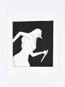 Parra   -  <strong>The Chase</strong> (2014<strong style = 'color:#635a27'></strong>)<bR /> ink on paper, 
 15.75 x 11.75 inches 
(40 x 30 cm) 
19 x 15 inches, framed
